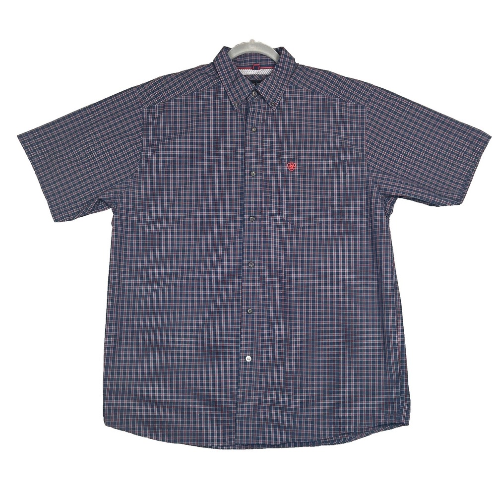 ARIAT Pro Series Men's Blue Plaid  Shirt Short Sleeve Large Western Cowboy Ranch